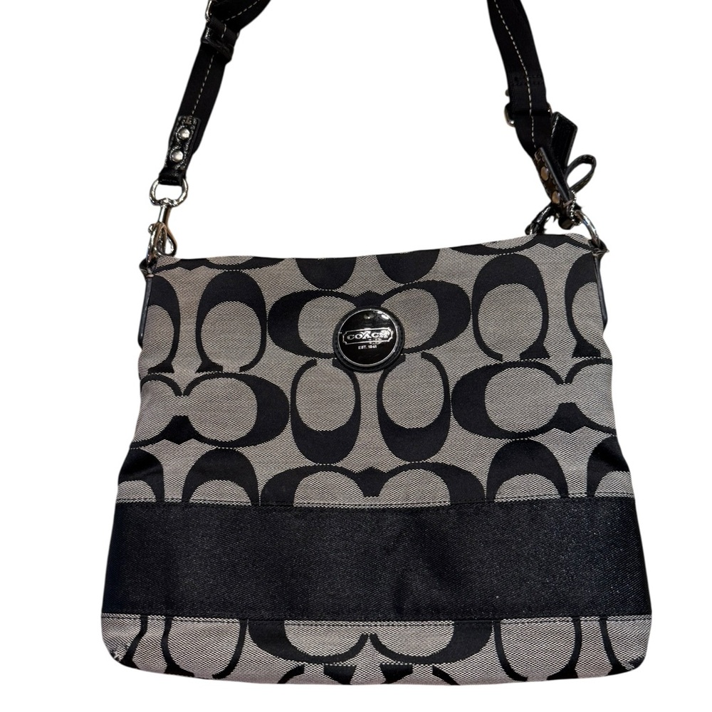 Coach Signature Stripe File Crossbody Zip Shoulder Bag in Black and Gray - Picture 11 of 16